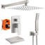 Tête de douche à pluie haute pression carrée 10 pouces et robinet de baignoire avec douche à main, pomme de douche multifonction réglable (valve incluse)-107203416