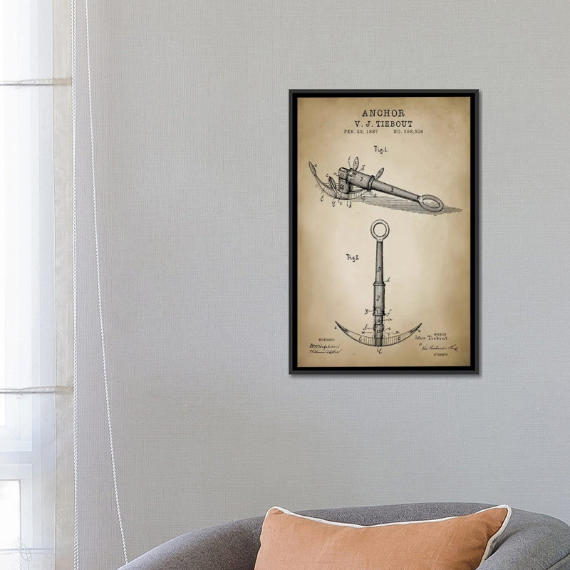 « nautique, ancrage », impression sur toile, H 26 po x l 18 po x P 1,5 po, Toile avec cadre noir, Pas de tapis