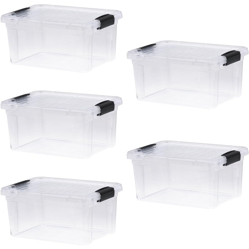 Superio 6,6 pte Bacs de rangement transparents avec couvercles, paquet de 5 - Boîtes de rangement en plastique pour la maison