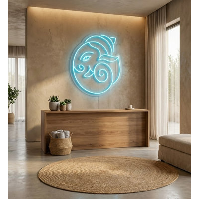  | Enseigne néon à tête d'éléphant | Fabriqué avec des tubes Flex néon durables conçus pour fournir une lumière brillante et uniforme pendant plus de 50 000 heures sans décoloration ni scintillement | 24 x 22 | Bleu clair
