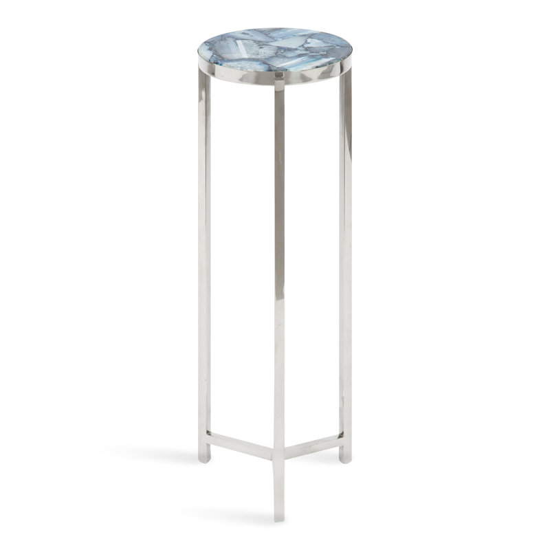 Eveland Round Metal Drink Table, Silver, Blue