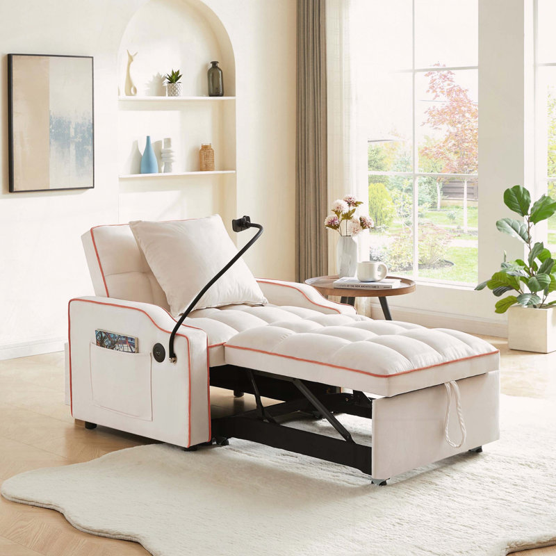 Canapé-lit, canapé-lit convertible 3 en 1 avec dossier réglable, support pour téléphone et port USB, inclinable réglable de type C