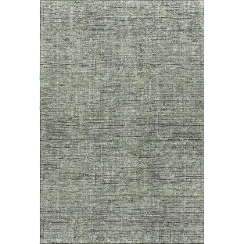 Premium Machine Washable Prisco Green Rug, Rectangle 5' x 7'6"
