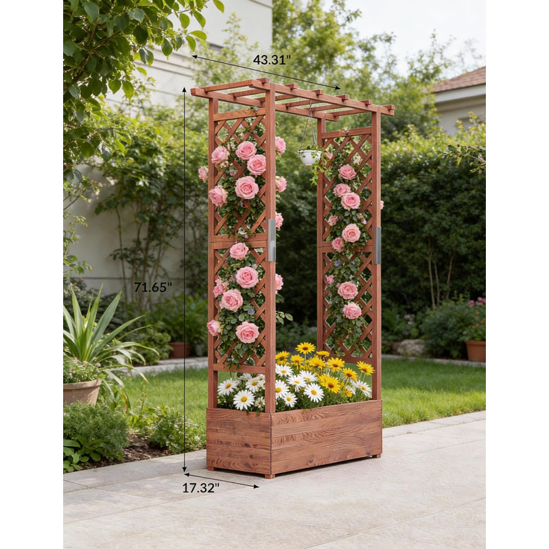 Boîte à fleurs surélevée en bois avec treillis et trous de drainage, 71.65" H x 43.31" W x 17.32" D