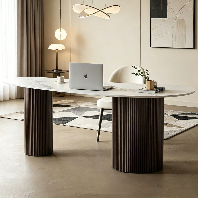 Modern Art Design Rock Slab Tabletop Iron Leg Desk