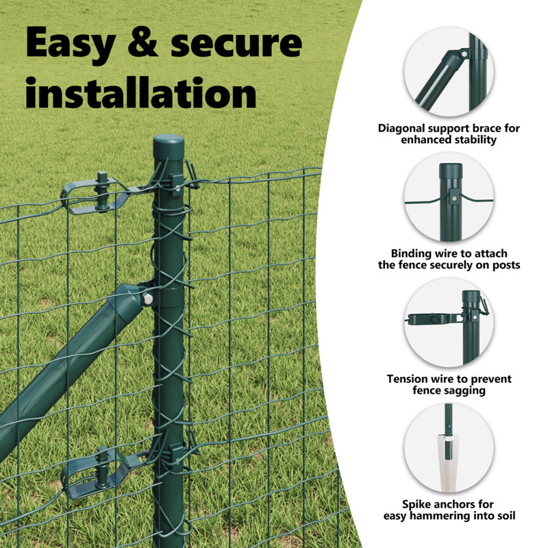 Vidaxl Fence Posts With Spike 7 Pcs Diameter32 Mm Galvanised Steel, 80cm H x 3.2cm W, Green