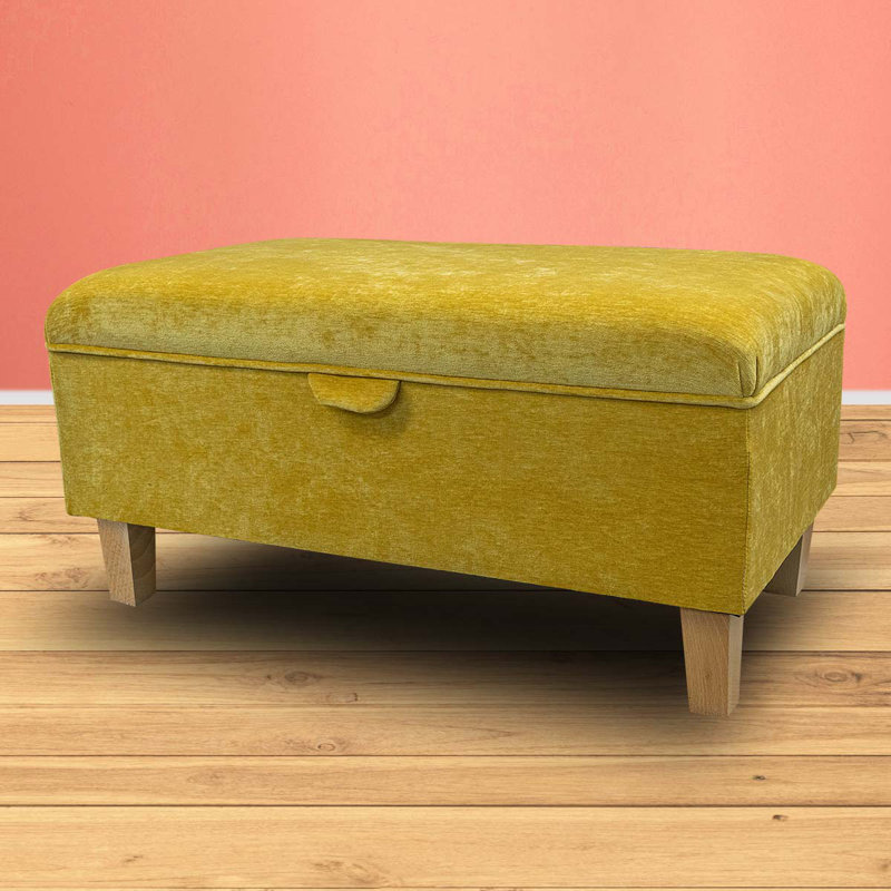 69.85cm Wide Rectangle Solid Colour Footstool Ottoman with Storage, Gold