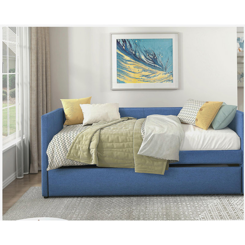 Lit de jour 1pc avec tissu d'ameublement en tissu bleu, Bleu