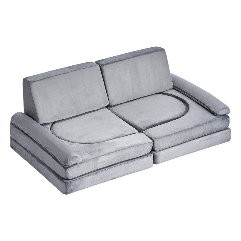 Canapé modulaire pour enfants, canapé modulaire pour tout-petits avec accoudoirs, éponge 28D et velours court, canapé convertible modulaire pour enfants, combinaison créative pour la salle de jeux, la chambre à coucher, le salon, le gris