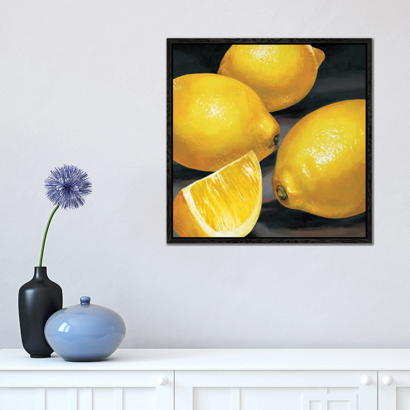 Limoni by Stefania Mottinelli - Painting on Canvas, Black Framed, 45.72 cm H x 45.72 cm W