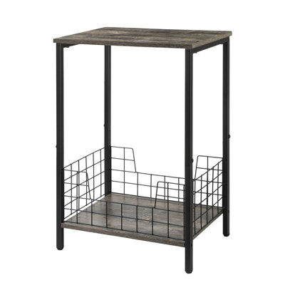 2-Pack Dark Gray Side Table with Metal Wire Basket