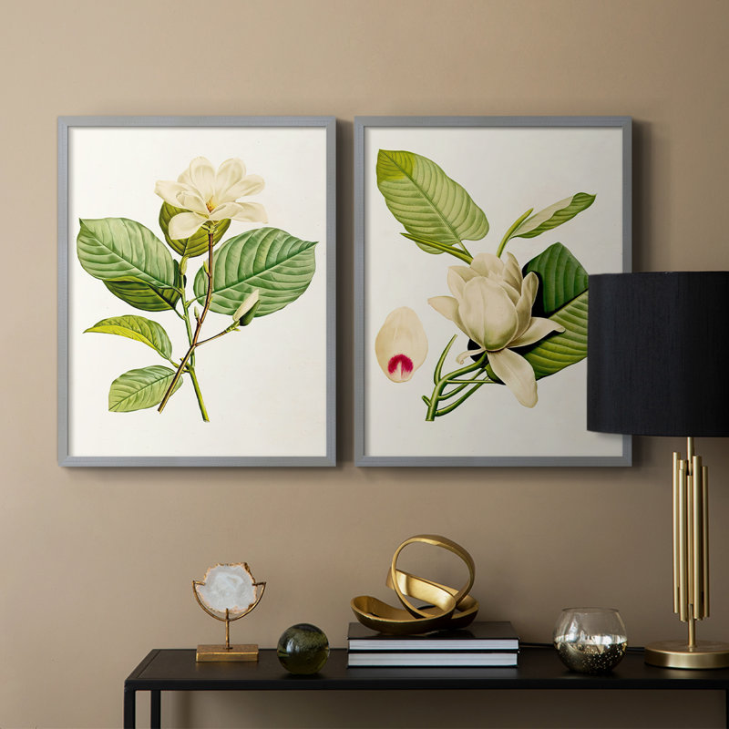 Impression encadrée MagnoliaFlowersI-Premium - prête à être accrochée - aucun clou requis - aucun clou requis, Vert