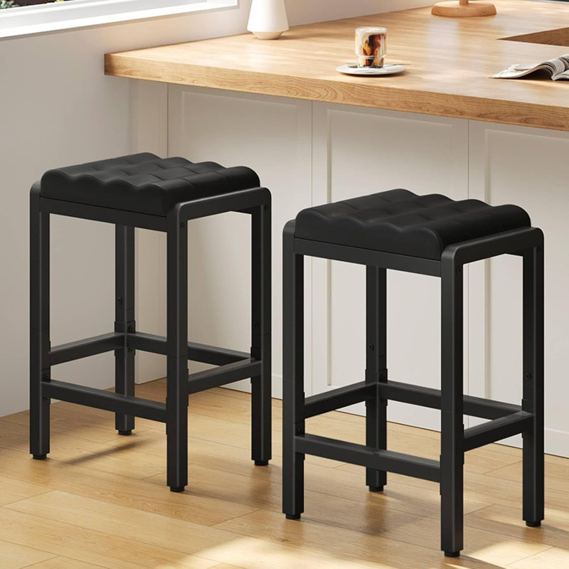 Ensemble de 2 tabourets de bar à hauteur de comptoir avec sièges en cuir PU, repose-pieds à double hauteur, structure en métal, noir