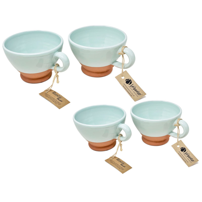 Verano Rustic Pastel Handmade Ceramic Cappuccino Cup, Green