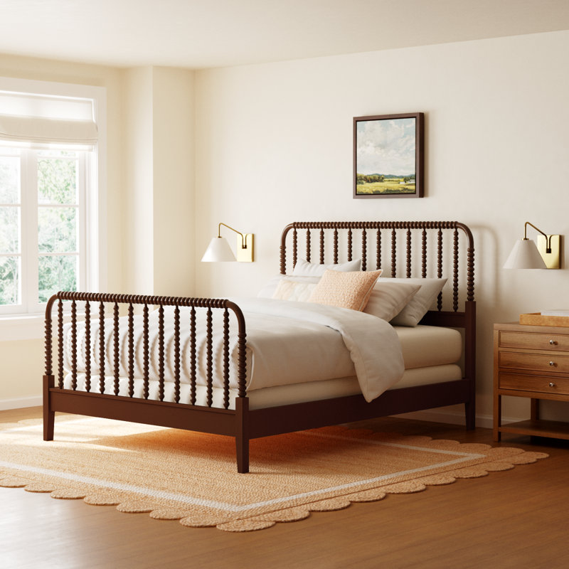 Louisa Solid Wood Spindle Bed, Queen, Coffee
