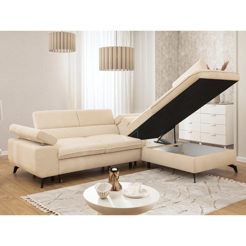 Bonnie 4 Seater Chenille Corner Sofa with Storage, Right-Hand Facing, Light Beige