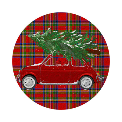 Xmas Tree Plaid Vegan Leather Round Pebble Placemat