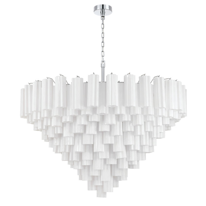 Lustre en chrome poli 49 po Tenneville, H 42,5 po x l 49 po x P 49 po, Chrome chrome, Blanc