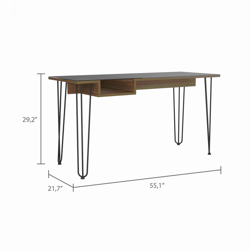 Bureau d'écriture rectangulaire à 1 tiroir avec pieds en épingle à cheveux idéal pour le bureau ou le bureau dans la chambre ou le salon