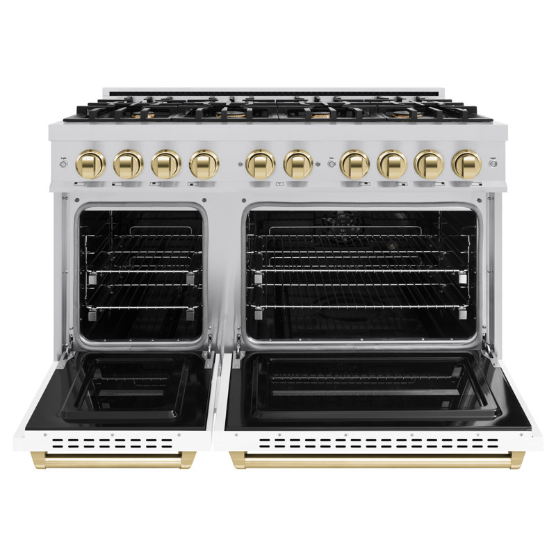 ZLINE Autograph Edition 48 in. 6.7 cu. ft. Classic Double Oven Gas Range with 8 Burner Cooktop, Gold