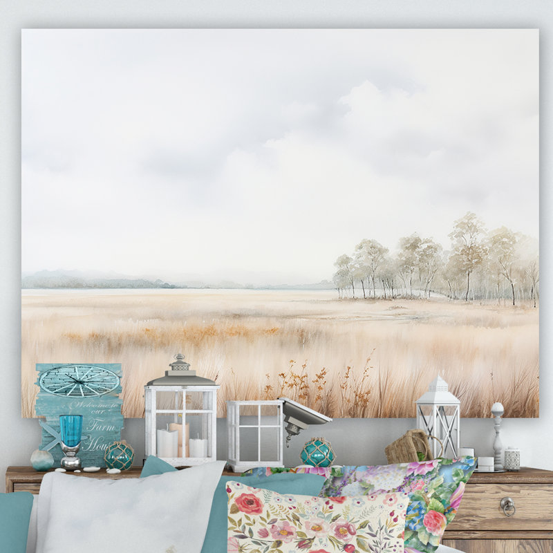 Paysage de prairie, minimalisme - prairie, art mural, Toile tendue, H 16 po x l 32 po x P 1 po