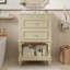 Meuble-lavabo de salle de bain avec lavabo en céramique, armoire de rangement pour salle de bain avec tablette ouverte, armoire de salle de bain rétro avec 2 tiroirs