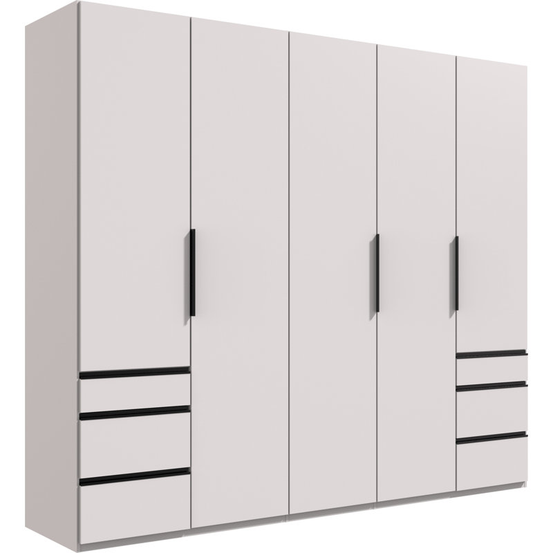 Guardino 5 Door Wardrobe, White, 236cm H x 250cm W x 58cm D
