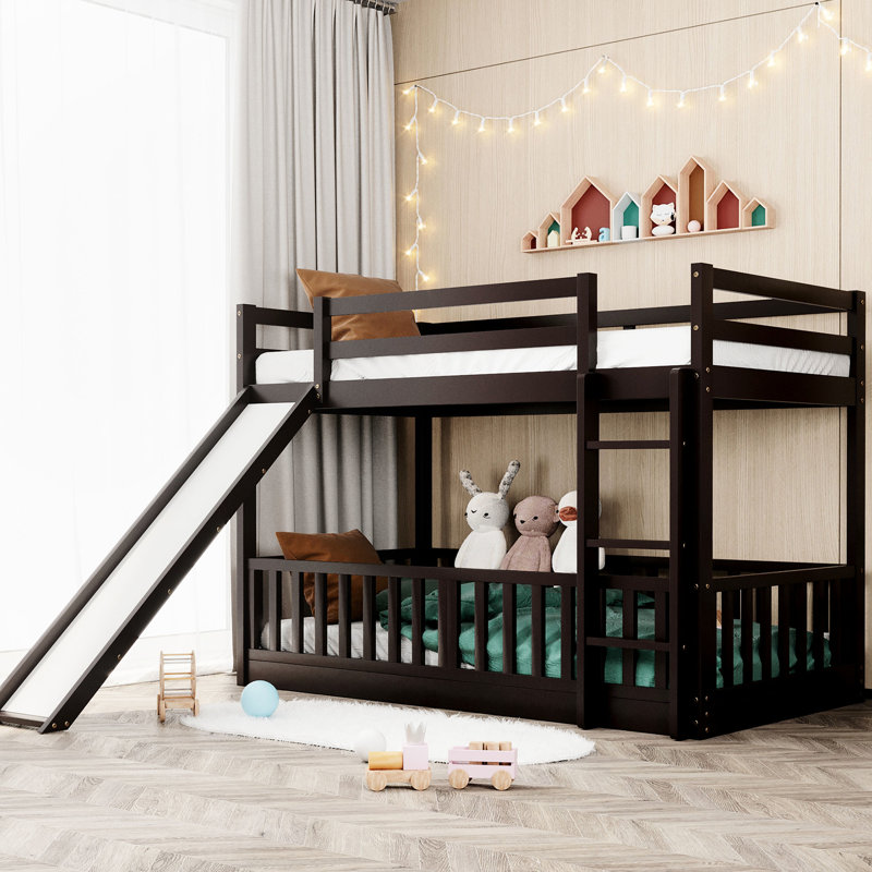 Twin Over Bunk Bed With , - Construction Safe Climbing, Espresso