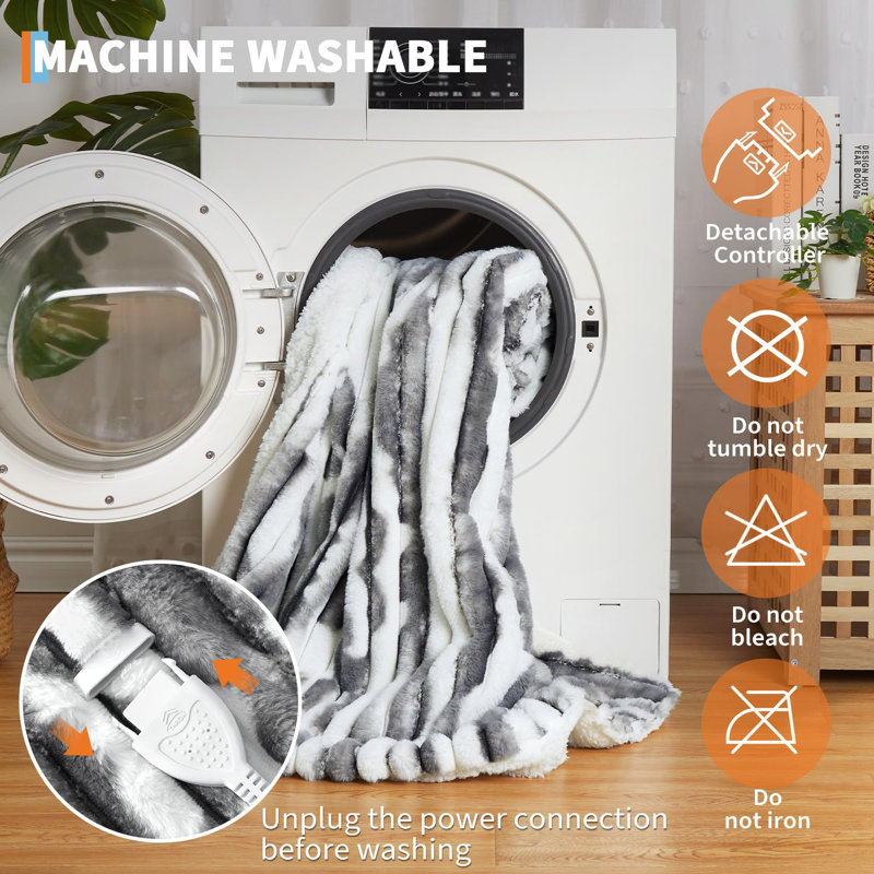 Heated Throw Blanket, 228.6cm L x 213.4cm W, Grey