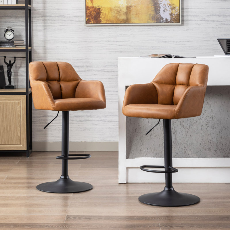 Aavin Swivel Upholstered Adjustable Height Bar Stool, Brown