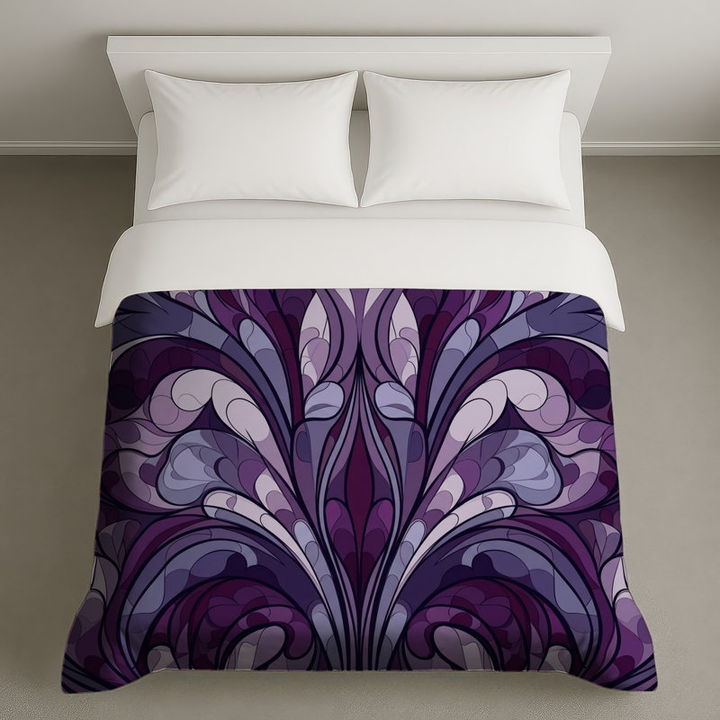 Housses de couette damassé mauve complexe, Lit simple