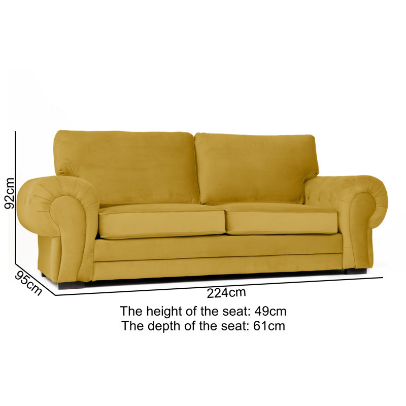 Fonda 3 Seater Velvet Sofa, Mustard