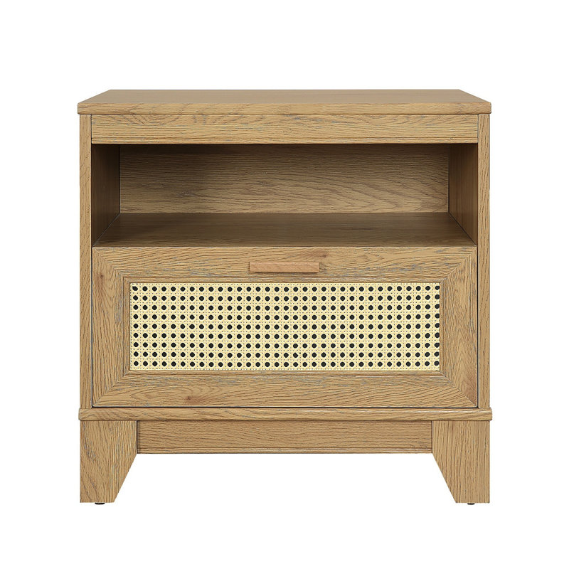 Sheridan 22" W Mid-Century Modern Nightstand with Full Extension Drawer and Shelf in Natural, Natural
