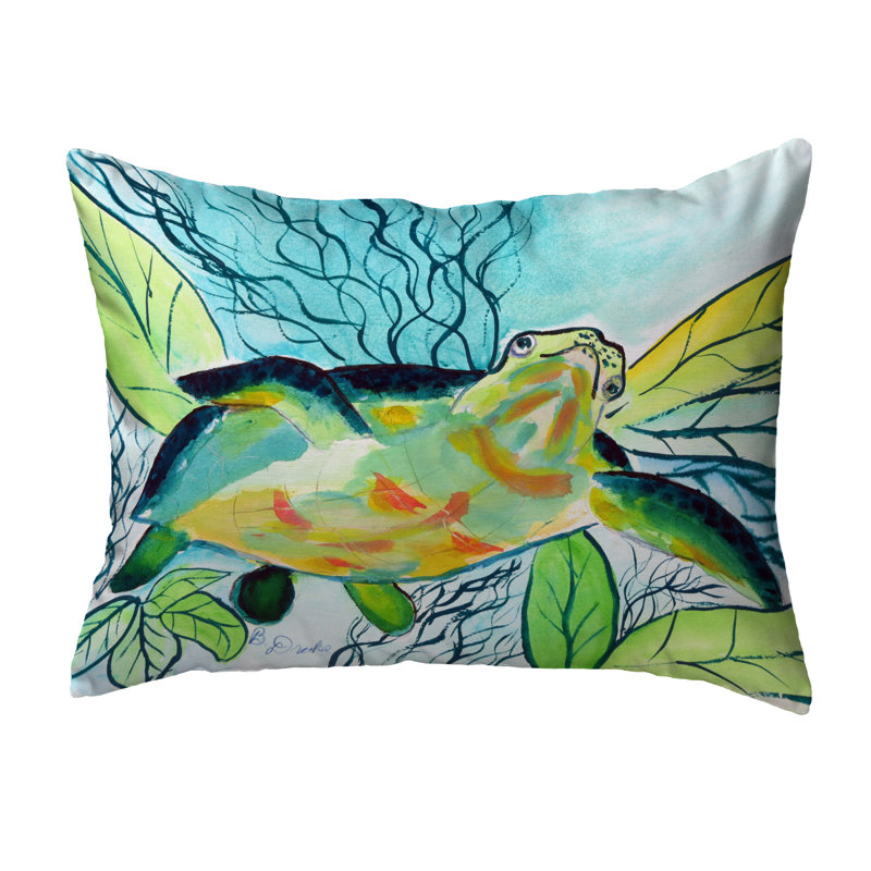  Smiling Sea Turtle No Cord Indoor/Outdoor Lumbar Pillow, 11" x 14"