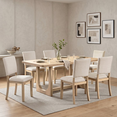 Modern 7-Piece Dining Set for 6, Rectangular Kitchen Table with 6 Upholstered Chairs, Wood Dining Room Table Set