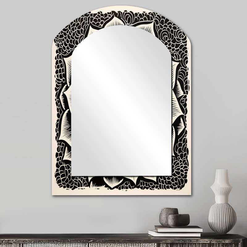 Minimal succulent en noir et blanc II - miroir asymétrique, 34 po x 25 po