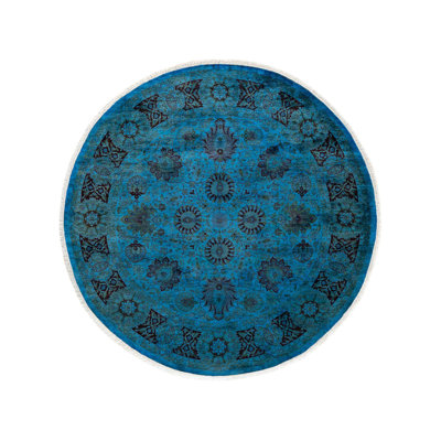 Yanelie One-of-a-Kind 6' X 6' New Age Round Wool Area Rug Blue