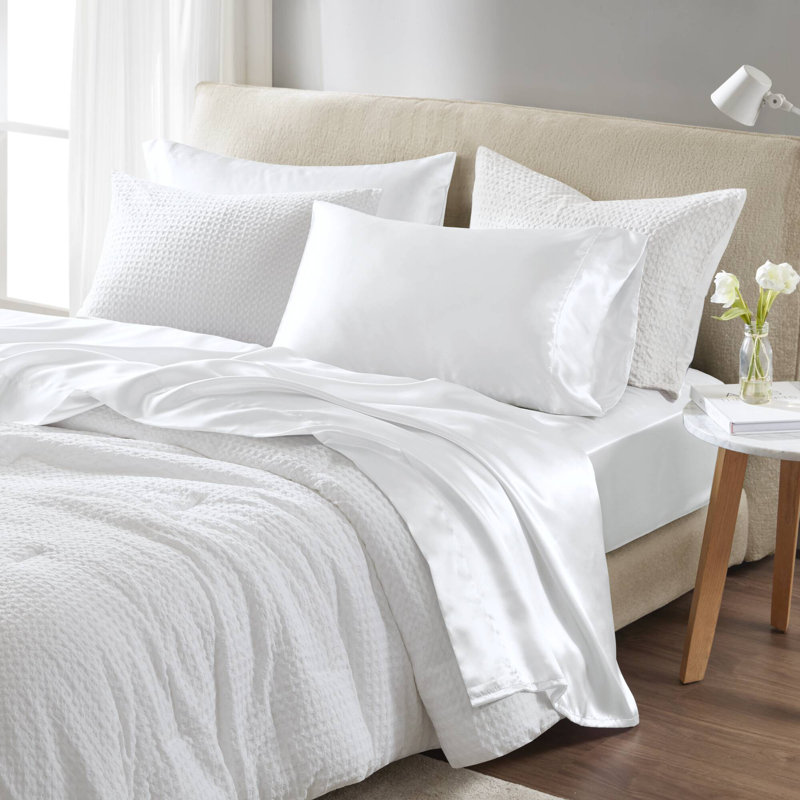 Taies d'oreiller en satin de luxe 2 pièces, Taie d'oreiller taille très grand, Blanc