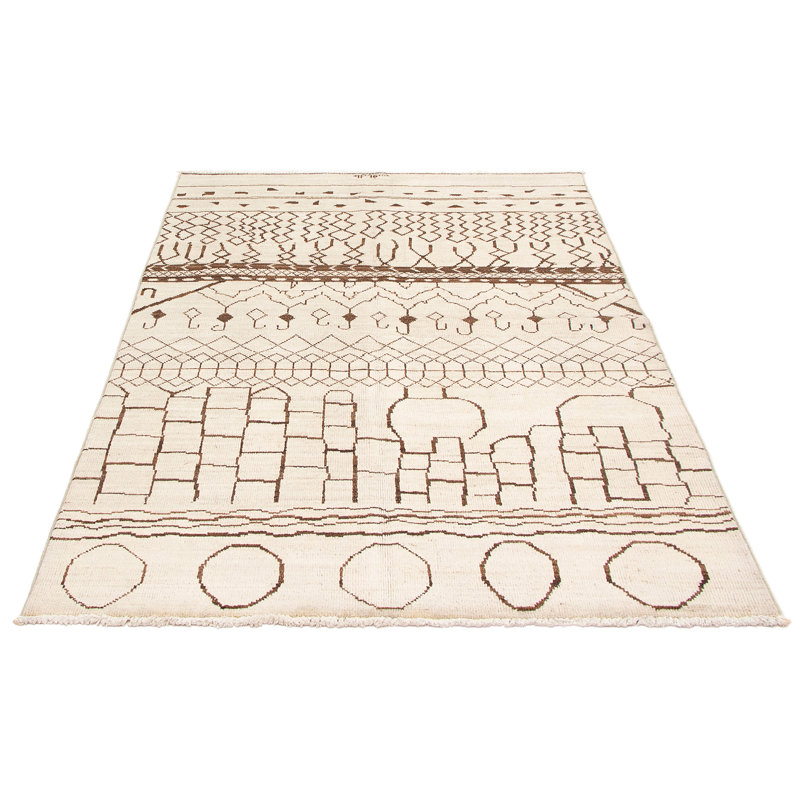 Tapis de zone en laine beige/brune 6 pi 1 po x 8 pi 10 po one-of-kind à la main noué la Grogan