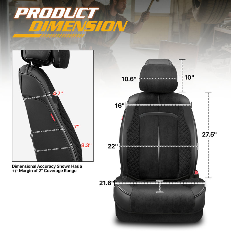 Front Row Seat Covers Universal Waterproof Polyester For Cars Suvs Trucks Airbag Compatibility​​, Black