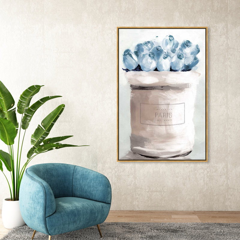 "Fleurs bleues de Paris" par Oliver Gal, impression sur toile, H 45 po x l 30 po, Cadre flottant doré
