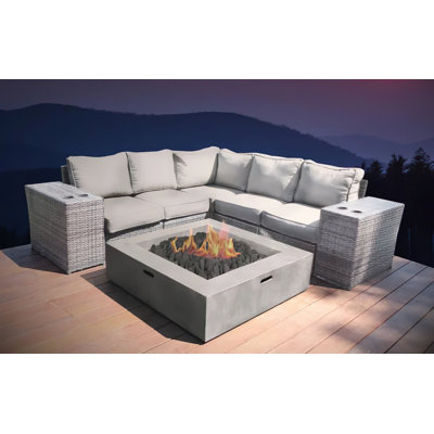 Ensemble de conversation en osier pour 4 personnes avec coussins Crofoot