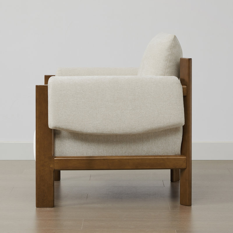 Galway Melksham 33.26'' W Mid-Century Accent Chair, Walnut, Linen Performance Basketweave
