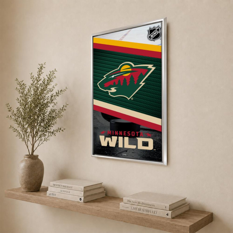 Art mural Minnesota Wild NHL, H 36 po x l 24 po, Cadre flottant biseauté, Silver