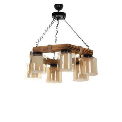 6 - Light Wood Drum Chandelier