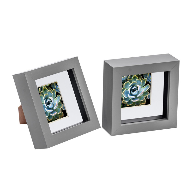 Nicola Spring - 3D Box Photo Frames, 12.5cm H x 12.5cm W x 3.5cm D, Grey/White