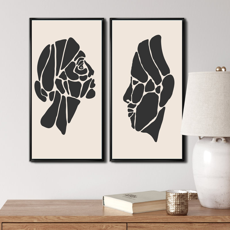 Minimalisme, portrait de femme IV - ensemble de 2 peintures, H 20 po x l 24 po x P 1 po, Cadre noir