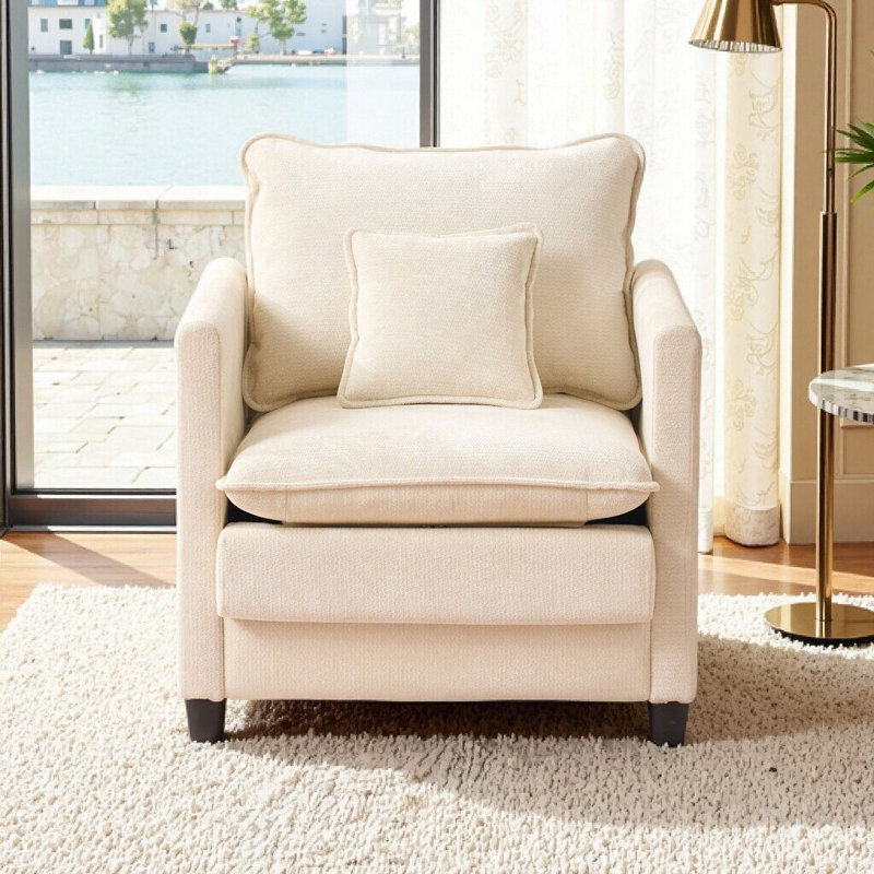 Fauteuil de salon avec fauteuil rembourré épais et ensemble de 3 coussins pour l'intérieur, Beige