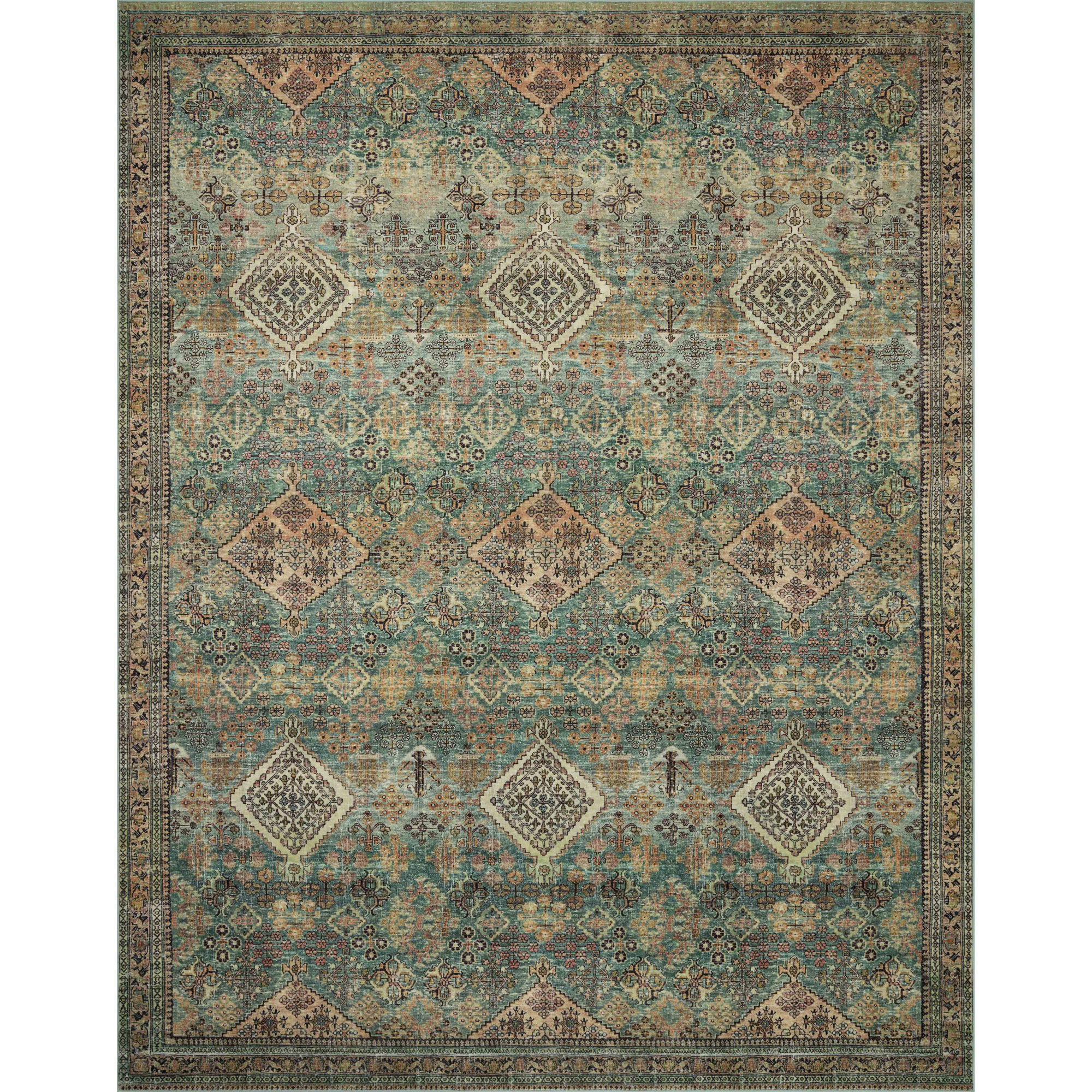 Magnolia Home By Joanna Gaines X Loloi Sinclair Machine Washable Turquoise / Multi Area Rug, Rectangle 2'3" x 3'9"