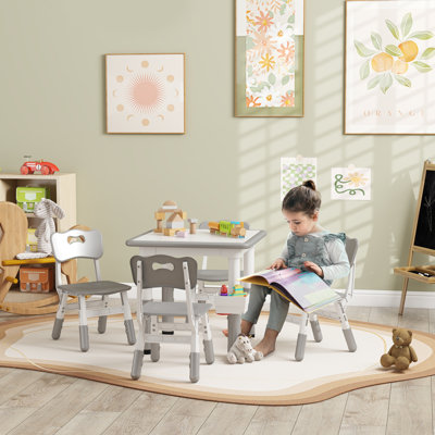 Harriet Bee 5 Pieces Kids Table And Chair Set, Height Adjustable Toddler Table And Chair Set, Activity Table And Chair Set With Storage, For Playroom, Nursery, Classroom